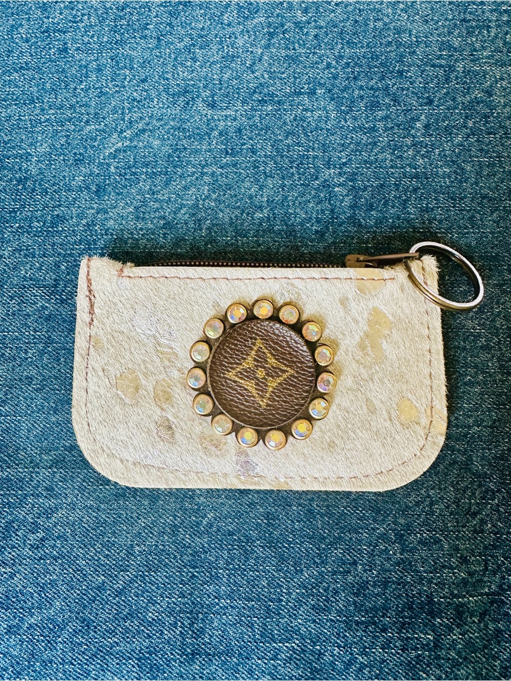 Luxe Becca LV Star Hair-on-Hide Coin Purse Card Holder Keychain Handmade